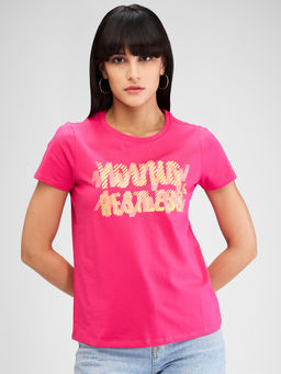 Spykar - Pink Half Sleeves Regular Fit Printed T-Shirt