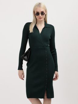 Calvin Klein - Acrylic Spread Green Collar Bodycon Casual Knee Length Dress