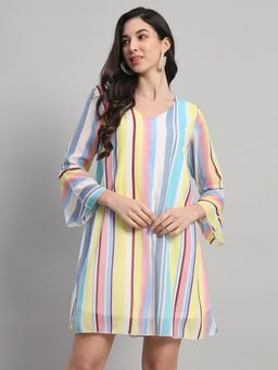 Curvydrobe - Multicoloured Striped Shift Dress