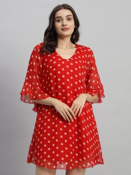 Curvydrobe - Red Polka Dot Print Mini A line Dress