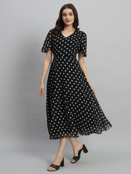 white christmas dresses The Black Deep V Neck Polka Dot Mini Dress & Reviews - Black - Dresses main image 0
