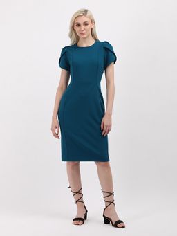 Calvin Klein - Polyester Teal Round Neck Sheath Knee Length Dress