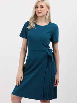 Calvin Klein - Polyester Teal Round Neck Sheath Knee Length Dress