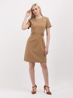 Calvin Klein - Polyester Brown Round Neck Shift Mini Dress