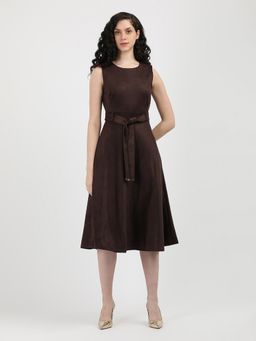 Calvin Klein - Polyester Brown Round Neck A-Line Knee Length Dress