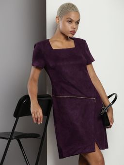 Calvin Klein - Polyester Purple Square Neck Shift Mini Dress
