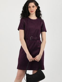 Calvin Klein - Polyester Purple Round Neck Shift Mini Dress