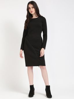 Calvin Klein - Polyester Black Round Neck Shift Knee Length Dress