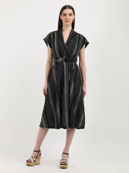 Calvin Klein - Polyester Black V-Neck A-Line Knee Length Dress