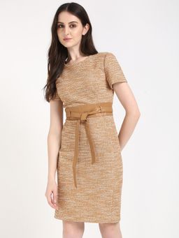 Calvin Klein - Polyester Brown Round Neck Sheath Knee Length Dress