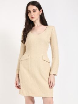 Calvin Klein - Polyester Cream Round Neck Sheath Mini Dress