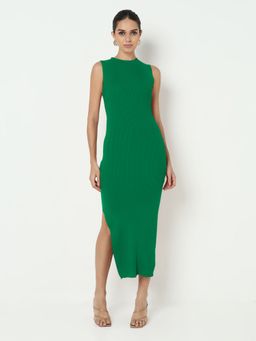 SHOWOFF - Edition Women Green High Neck Bodycon Sleeveless with Slits Midi Dress