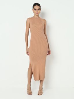 SHOWOFF - Edition Women Peach Bodycon with Side Slit Midi Dress