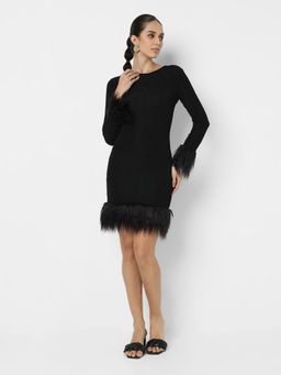 SHOWOFF - Edition Women Black Bodycon with Fur Cuff and Hem Mini Dress