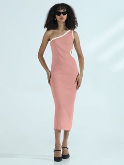 SHOWOFF - Edition Women Ribbed Pink One Shoulder Cut-Out Midi Dress