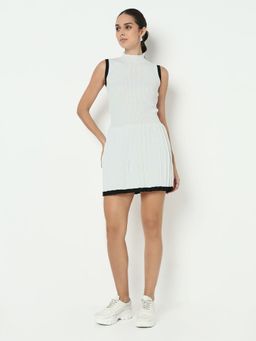 SHOWOFF - Edition Women White A-Line with Contrast Hem Mini Dress