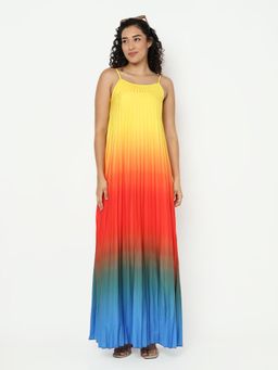 SHOWOFF - Women Multicolor Shoulder Straps with Accordion Pleats Maxi Dress