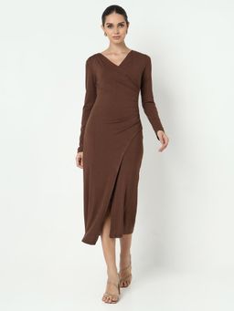 SHOWOFF - Edition Women Brown Bodycon with Front Slit Midi Dress