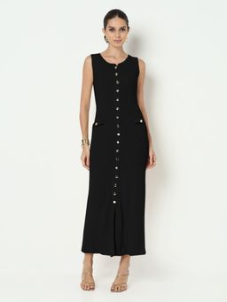 SHOWOFF - Edition Women Black Round Neck Bodycon Sleeveless with Slits Maxi Dress
