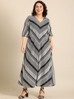 THE PINK MOON - Black and White Bias Stripe Maxi Dress