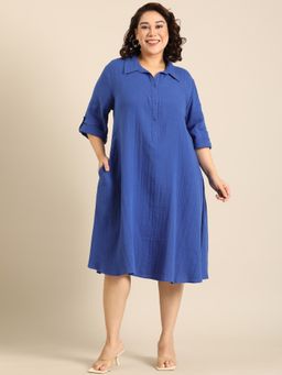 THE PINK MOON - Cobalt A-Line Shirt Knee Length Dress