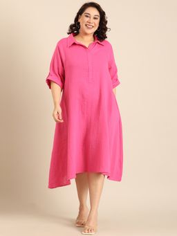 THE PINK MOON - Pink A-Line Shirt Knee Length Dress