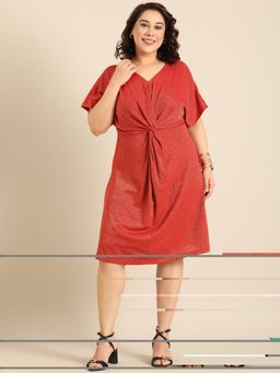 THE PINK MOON - Red Shimmer Knot Knee Length Dress