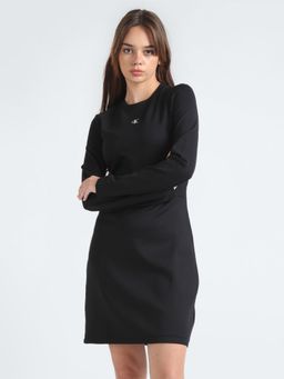 Calvin Klein - Viscose Black Round Neck Shift Mini Dress
