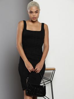Calvin Klein - Cotton Black Square Neck Shift Mini Dress