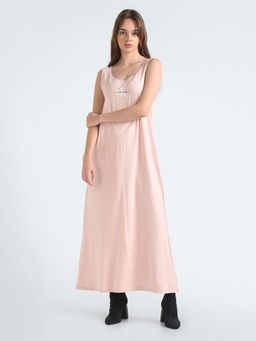 Calvin Klein - Cotton Pink Scoop Neck Maxi Dress
