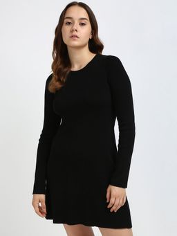 Calvin Klein - Cotton Black Round Neck Shift Mini Dress