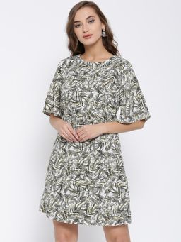 Sera - Women Green and White Printed A-Line Mini Dress