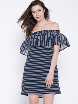 Sera - Women's Western Wear Blue Off Shoulder Mini Dress