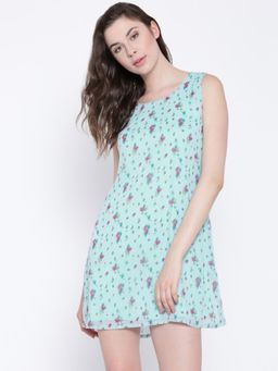 Sera - Women Blue Printed A-Line Mini Dress