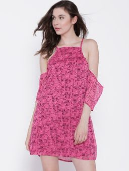 Sera - Women Pink Printed A-Line Mini Dress