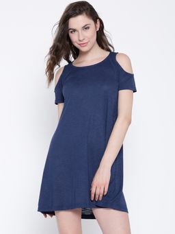 Sera - Blue Cold Shoulder Casual Mini Dress