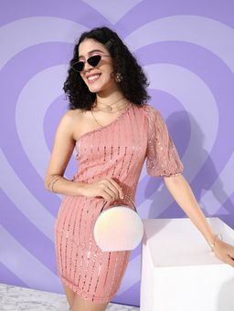 Sera - One Shoulder Pink Party Mini Dress