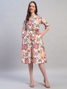 Cantabil - Women Off White Printed Casual Knee Length Dress