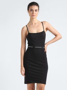 Calvin Klein - Cotton Black Spaghetti-Straps Neck Bodycon Mini Dress