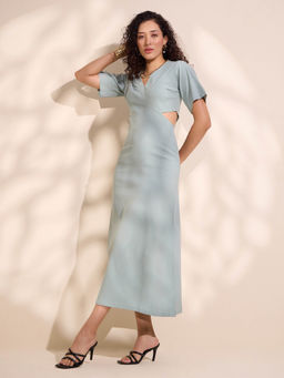 QONA - Velaris Green Cut-Out Midi Dress