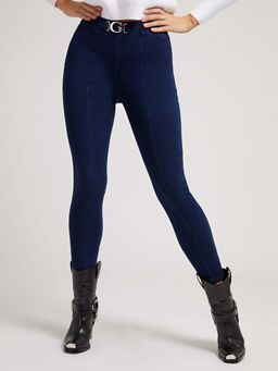 Guess - Womens Blue Solid High-Rise Regular Fit Jeggings
