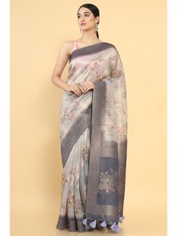 Soch - Women Purple Organza Woven Saree with Unstitched Blouse