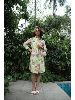 September Spring - Women Multi Color Floral Printed Knee Length Dress