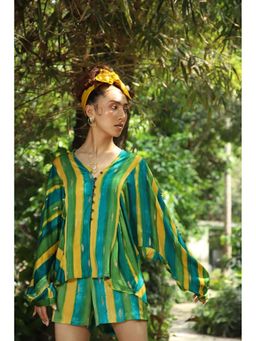 September Spring - Women Multi Color Striped Top with Shorts