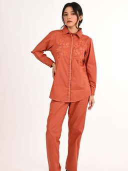 September Spring - Organza Floral Embroidered Shirt with Pant Co-Ord Set