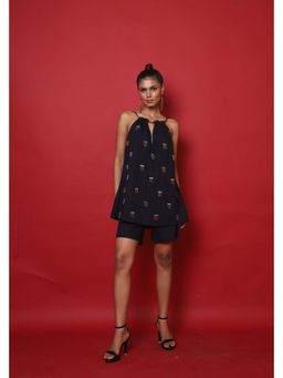 September Spring - Black Embellished Halter Neck Top with Shorts