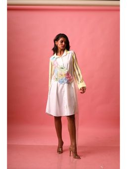 September Spring - Women White Embroidered Collar Neck Dress