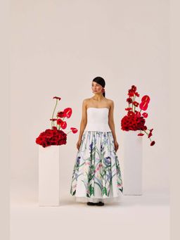 TheRealB - White Floral Strapless Maxi Dress