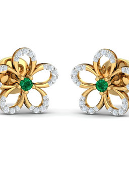 KuberBox - 14K Bell Flower Emerald Earrings for Women and Girls