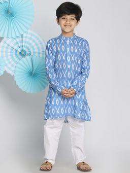 Vastramay - Boys Aqua Blue & White Ikkat Kurta Pyjama (Set of 2)